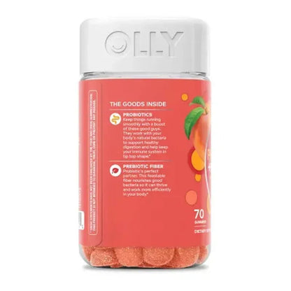 OLLY Adult Probiotic + Prebiotic Digestive Support Gummy, Peach (70 Ct.)