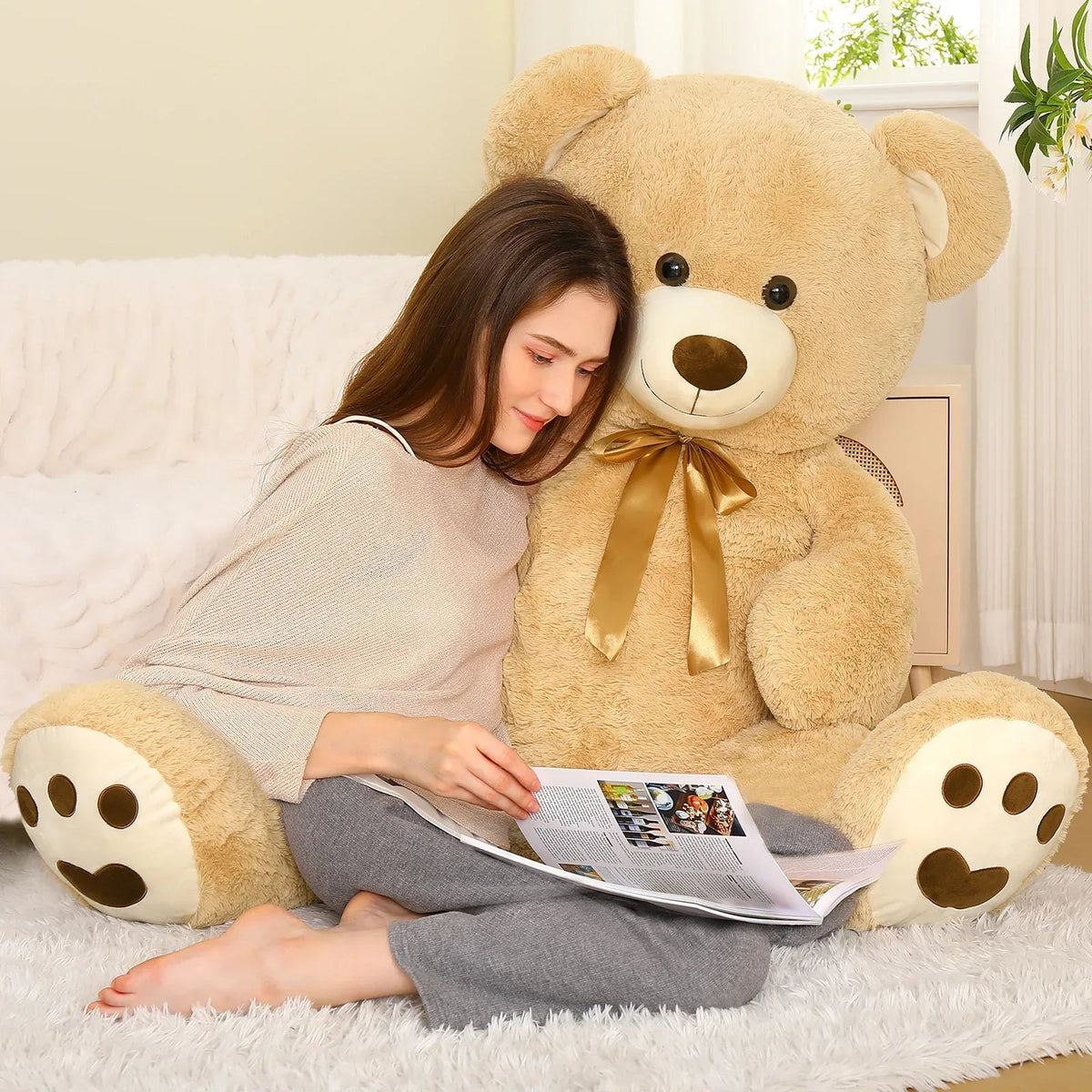 MorisMos 4ft Giant Brown Teddy Bear Stuffed Animal, Big Teddy Bear Plush