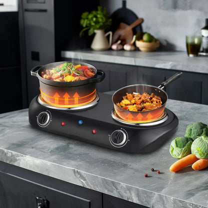 Mainstays Double Burner, 1800 W, Black Electric Cooktop, 1 Each, Assembled Product