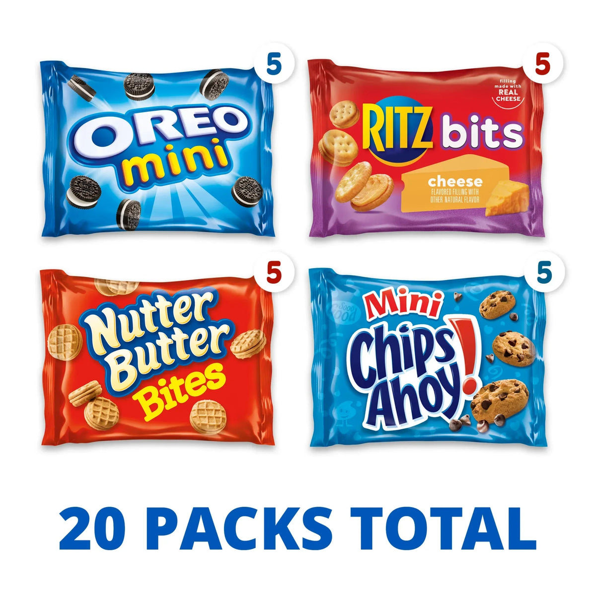 Nabisco Classic Mix Variety Pack, OREO Mini, CHIPS AHOY! Mini, Nutter Butter Bites, RITZ Bits Cheese, Easter Snacks, 20 Snack Packs