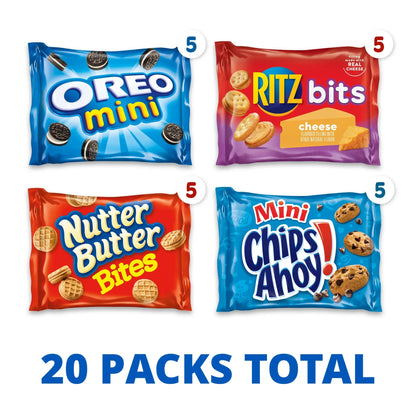 Nabisco Classic Mix Variety Pack, OREO Mini, CHIPS AHOY! Mini, Nutter Butter Bites, RITZ Bits Cheese, Easter Snacks, 20 Snack Packs