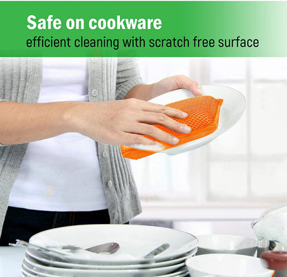Miracle Microfiber Kitchen Sponge by Scrub-It - Non-Scratch Heavy Duty Dishwashing Cleaning sponges- Machine Washable- (Orange)