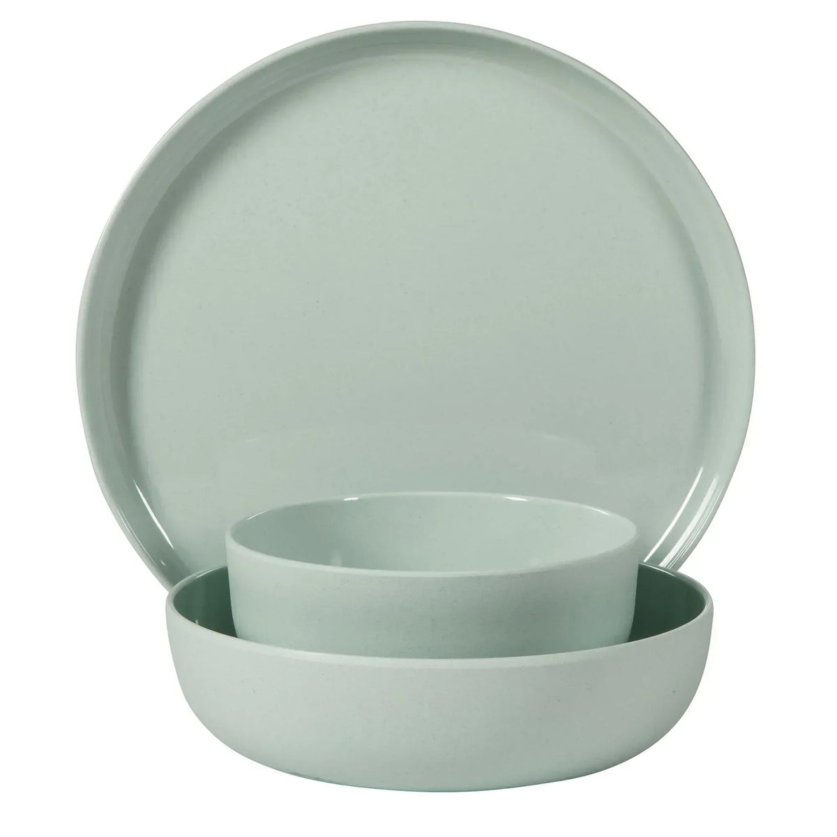 Gibson Home Candy Skies 12 Piece Unbreakable Wheat Straw Melamine Plates and Bowls Dinnerware Set - Outdoor, Camping, & Everyday Use - Matte Exterior/Shiny Interior Green