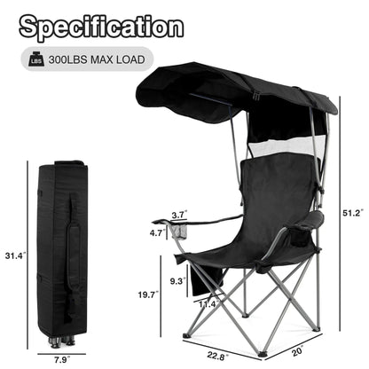 FlexWave Folding Camp Chair，Portable Outdoor Chair，with Shade & Cup Holder，for Camping, Beach, Fishing, and Sports Events