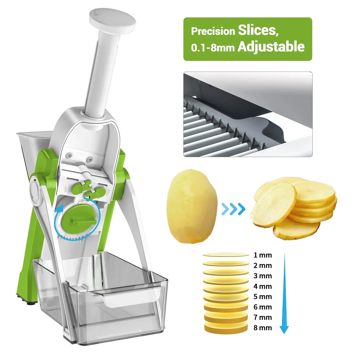 Mandoline Slicer for Vegetables Fruits, Adjustable Thickness Stainless Steel Food Cutter & Chopper, Safe and Quick Meal Preparation