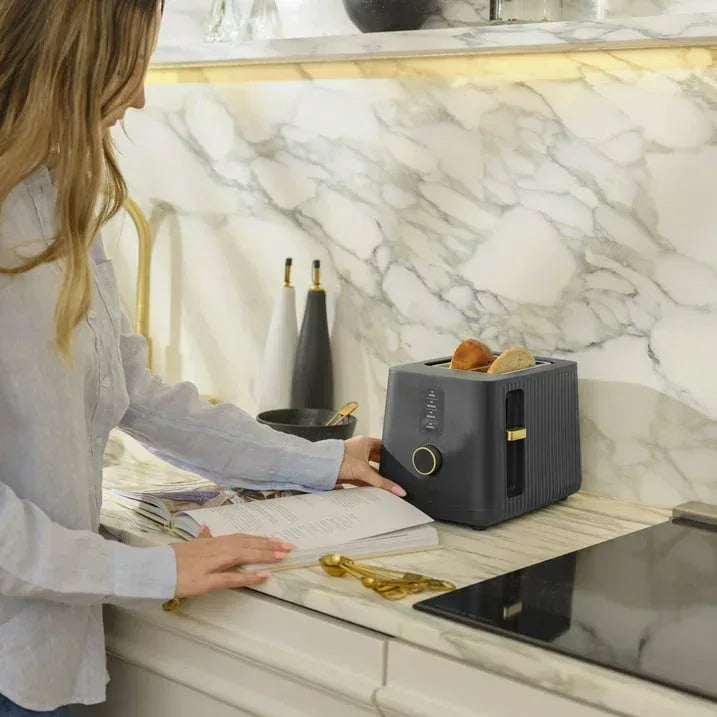 Thyme & Table 2-Slice Toaster, Extra-Wide Slots with Slide-Out Removable Crumb Tray, Slate Grey