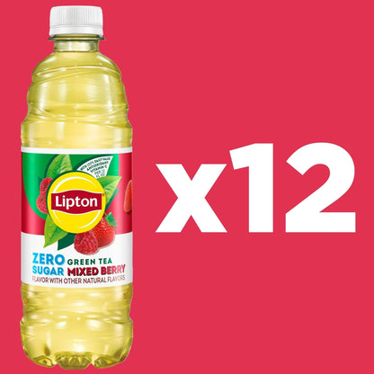 Lipton Green Tea Mixed Berry Zero Sugar Iced Tea, 16.9 fl oz, 12 Pack Bottles