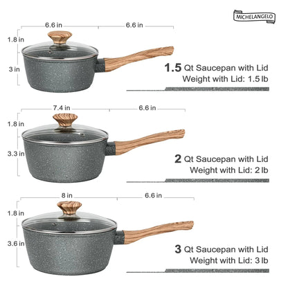 MICHELANGELO Sauce Pan with Lid, Nonstick Saucepans 1.5QT&2QT&3QT, Granite Sauce Pan 3 Piece, Stone Saucepan Set, Small Pot with Lid, Nonstick Sauce Pot Set