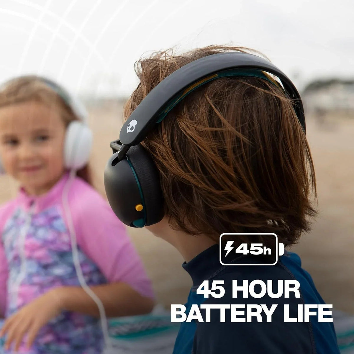 Skullcandy Grom Wireless XT Bluetooth Headphones, Designed for Kids, 3.5mm AUX Cable Included for Wired Connection, Black