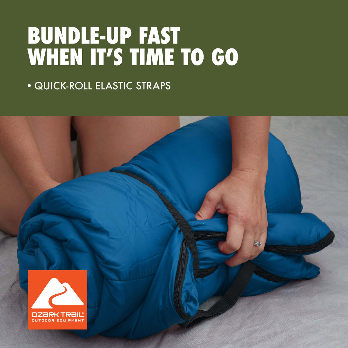 Ozark Trail 35°F Cool Weather Rectangular Sleeping Bag with Recycled Polyester and ZIP SHIELD