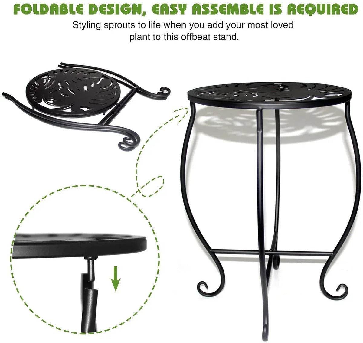 KABB 15'' Tall Plant Stand for Flower Pot Set of 1, Round Metal Plant Stand Indoor, Decorative Black Flower Pot Stand Plant Table