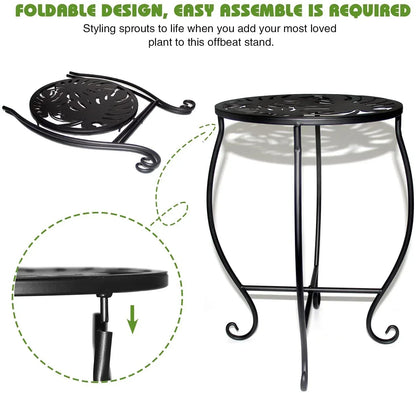 KABB 15'' Tall Plant Stand for Flower Pot Set of 1, Round Metal Plant Stand Indoor, Decorative Black Flower Pot Stand Plant Table