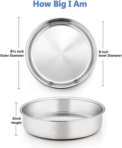 Vesteel Cake Pan, Stainless Steel Round Layer Cake Baking Pans, Non-Toxic & Healthy, Mirror Finish & Dishwasher Safe