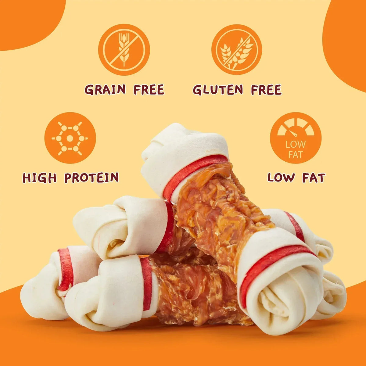 Jungle Calling Chicken Wrap Knotted Bones Dog Chews, Long Lasting for Large Dogs Training Treats
