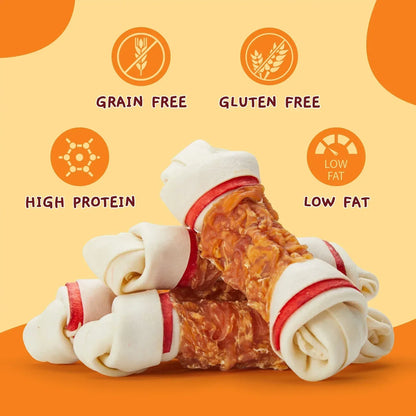 Jungle Calling Chicken Wrap Knotted Bones Dog Chews, Long Lasting for Large Dogs Training Treats