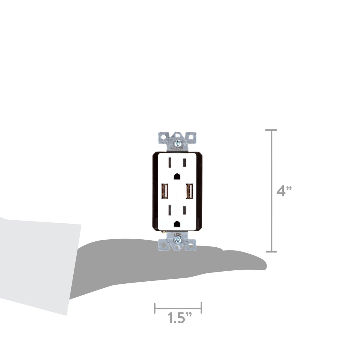 GE UltraPro 2-Outlet, 2-USB in-Wall Receptacle, White/Light Almond, 15A - 40405
