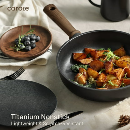 Carote Titanium Nonstick Frying Pan Skillet, 8" Nonstick Fry Pan Without Glass Lid, Induction Compatible, Black