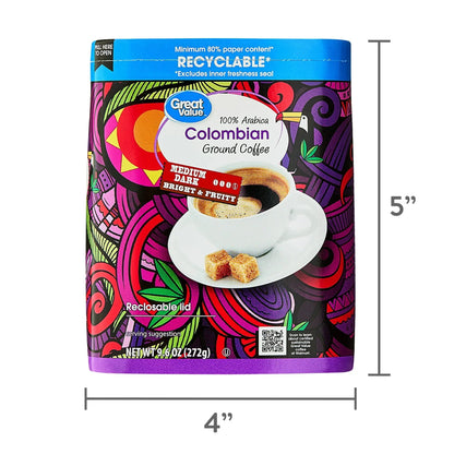 Great Value Colombian Medium Dark Roast Ground Coffee, 9.6 oz