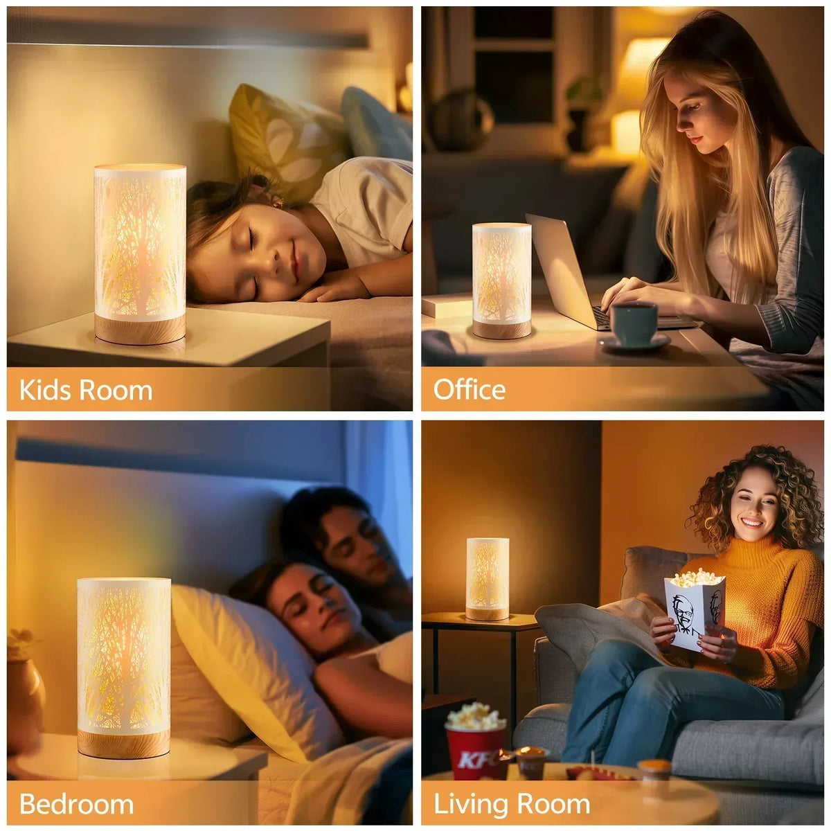 Table Lamps for Bedroom, 3-Way Dimmable Touch Control Bedside Lamp, Nightstand Lamp with Metal Branch Shade for Office, Living Room, Reading(E26 Light Bulb Included)