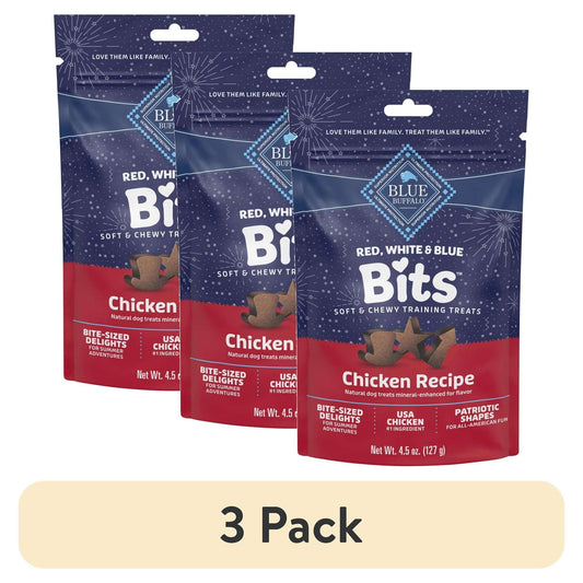 (3 pack) Blue Buffalo Red, White & Blue Bits, Soft and Chewy Training Treats, Chicken, 4.5oz Bag