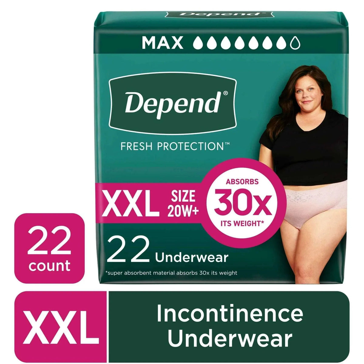(3 pack) Depend Fresh Protection Incontinence Underwear for Women, Adult Diapers, XXL, 22 Count