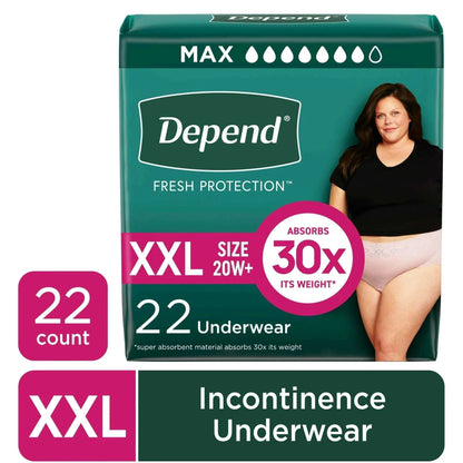 (3 pack) Depend Fresh Protection Incontinence Underwear for Women, Adult Diapers, XXL, 22 Count
