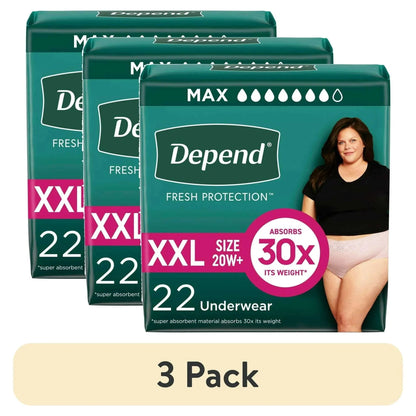 (3 pack) Depend Fresh Protection Incontinence Underwear for Women, Adult Diapers, XXL, 22 Count