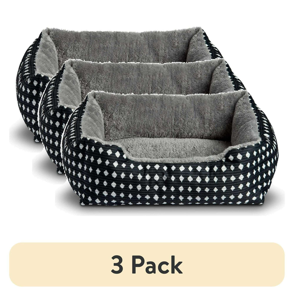(3 pack) Vibrant Life Dog Bed, Cat Bed, Puppy Bed, Plush Cuddle Bed for Small Breeds, 19" x 15",Black & White Diamonds