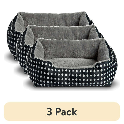 (3 pack) Vibrant Life Dog Bed, Cat Bed, Puppy Bed, Plush Cuddle Bed for Small Breeds, 19" x 15",Black & White Diamonds