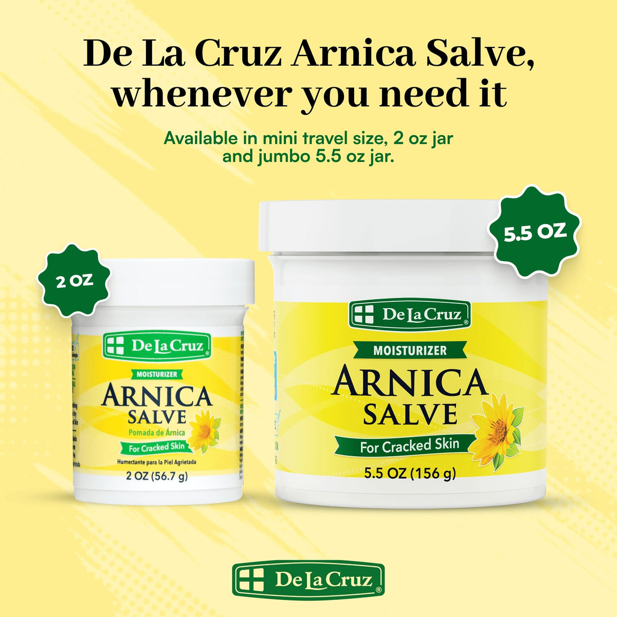 De La Cruz Arnica Salve Moisturizer for Cracked Skin, for Dry and Cracked Hands, Elbows and Feet, 2 oz Jar
