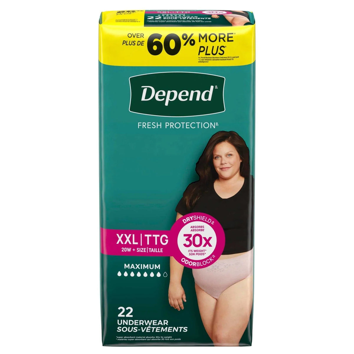(3 pack) Depend Fresh Protection Incontinence Underwear for Women, Adult Diapers, XXL, 22 Count