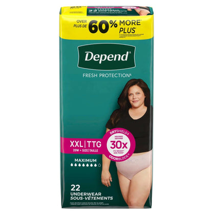 (3 pack) Depend Fresh Protection Incontinence Underwear for Women, Adult Diapers, XXL, 22 Count