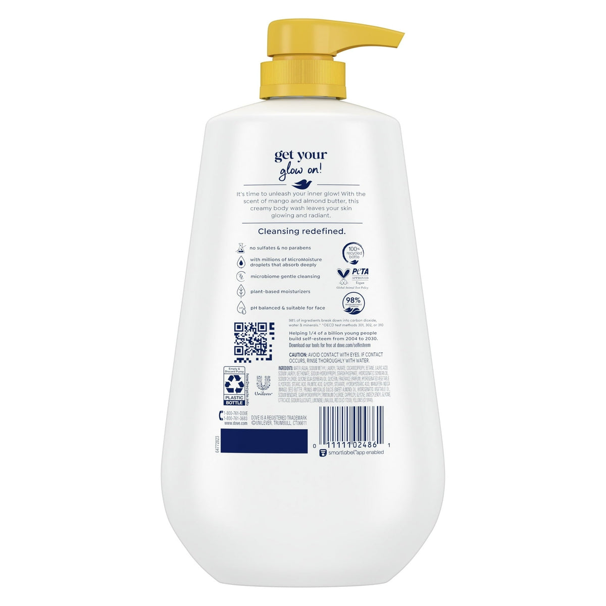 (3 pack) Dove Glowing Gentle Body Wash for Women All Skin Mango & Almond Butter, 30.6 fl oz