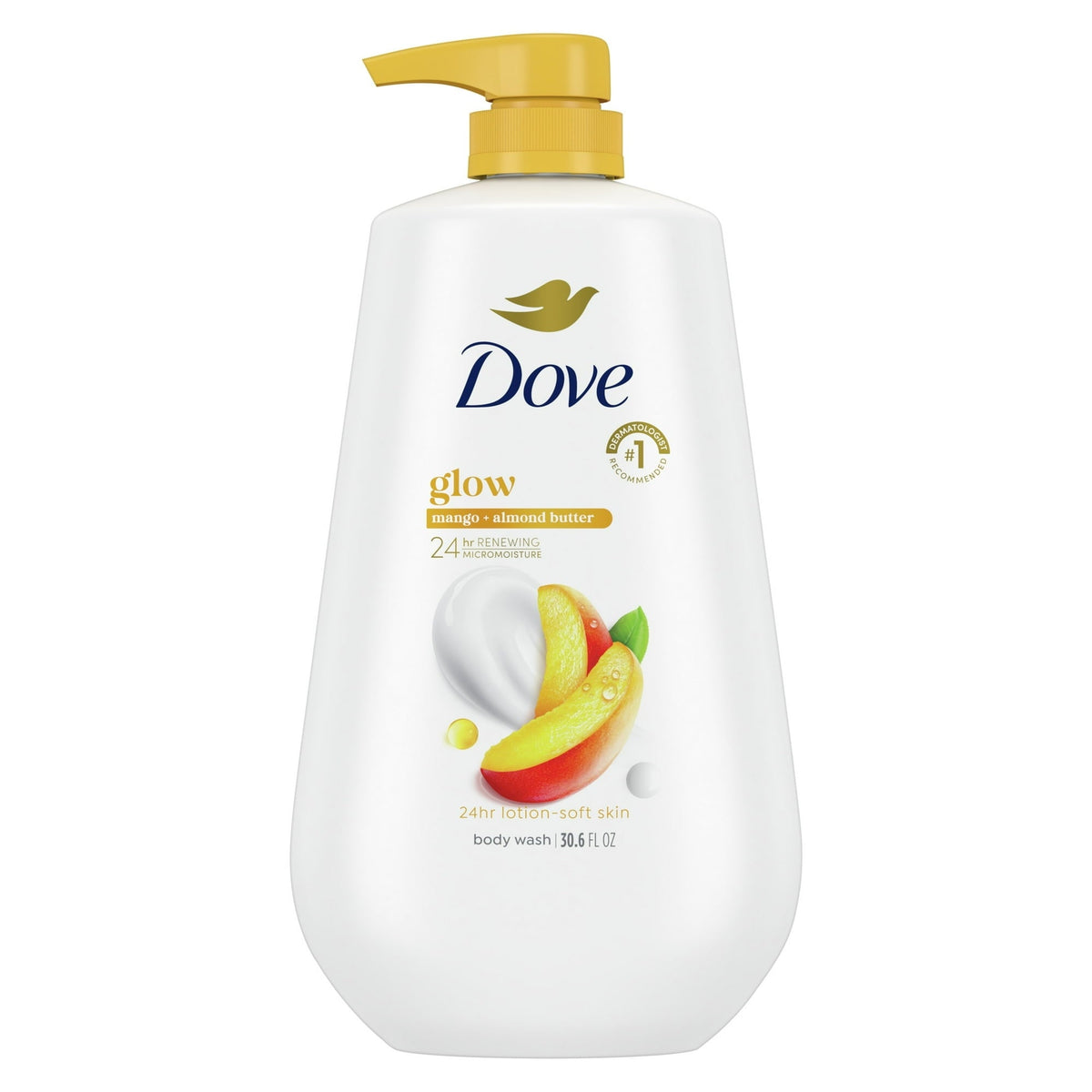 (3 pack) Dove Glowing Gentle Body Wash for Women All Skin Mango & Almond Butter, 30.6 fl oz