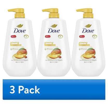 (3 pack) Dove Glowing Gentle Body Wash for Women All Skin Mango & Almond Butter, 30.6 fl oz