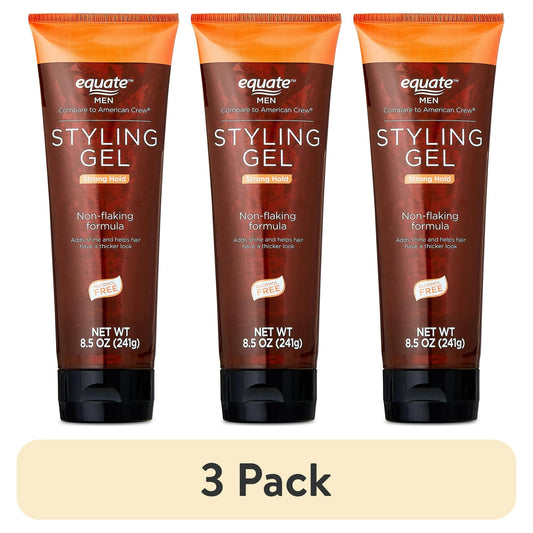 (3 pack) Equate Men Styling Gel for Strong Hold and Shine with Non-flaking Formula, 8.5 oz, Compare to American Crew®