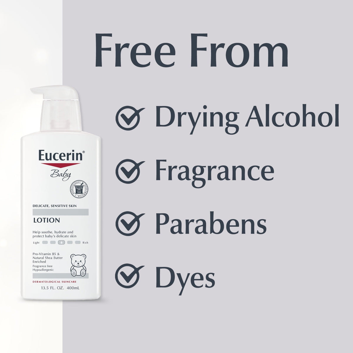 (3 pack) Eucerin Baby Lotion with Provitamin B5 and Shea Butter, Hypoallergenic, Fragrance Free, 13.5 fl oz
