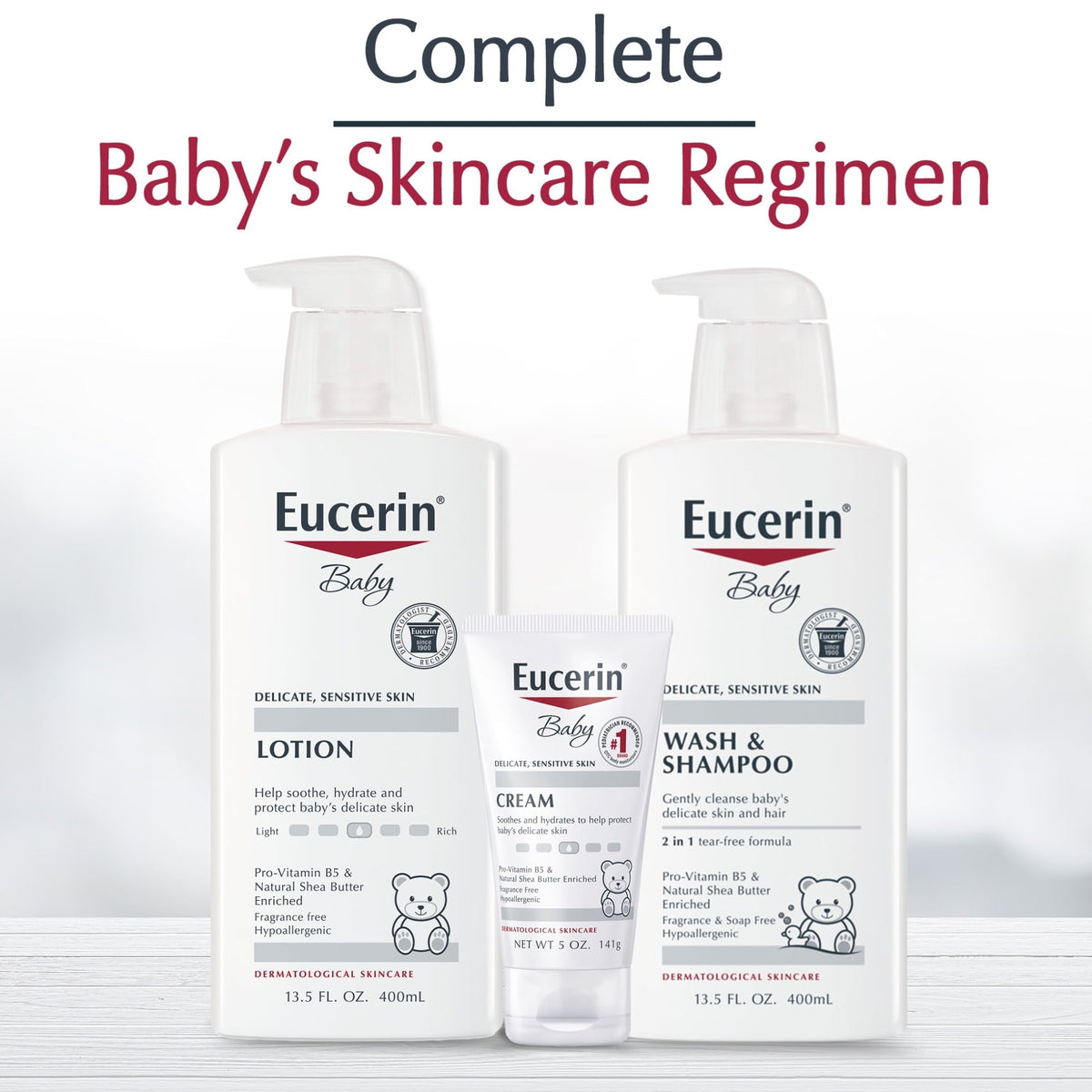 (3 pack) Eucerin Baby Lotion with Provitamin B5 and Shea Butter, Hypoallergenic, Fragrance Free, 13.5 fl oz