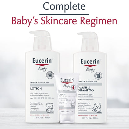 (3 pack) Eucerin Baby Lotion with Provitamin B5 and Shea Butter, Hypoallergenic, Fragrance Free, 13.5 fl oz