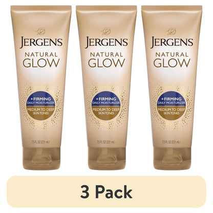 (3 pack) Jergens Natural Glow Firming Daily Moisturizer Medium to Tan Sunless Self Tanner Lotion, 7.5 fl oz