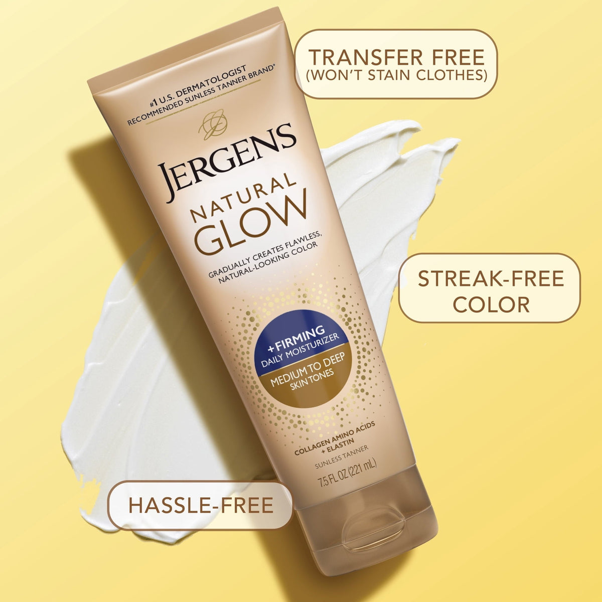 (3 pack) Jergens Natural Glow Firming Daily Moisturizer Medium to Tan Sunless Self Tanner Lotion, 7.5 fl oz