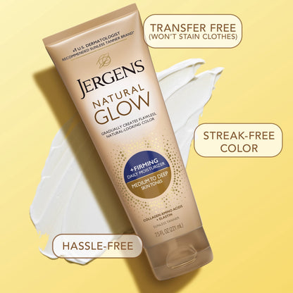 (3 pack) Jergens Natural Glow Firming Daily Moisturizer Medium to Tan Sunless Self Tanner Lotion, 7.5 fl oz