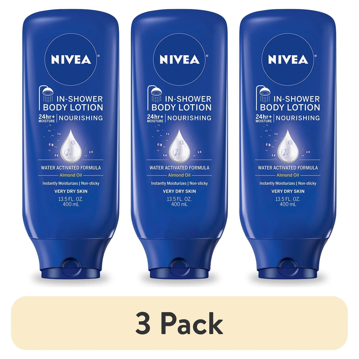 (3 pack) NIVEA Nourishing In Shower Lotion for Very Dry Skin, 24-Hour Body Moisturizer, 13.5 fl oz