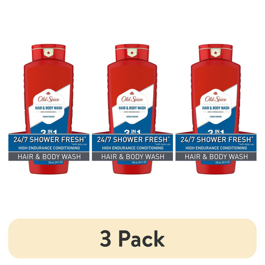 (3 pack) Old Spice High Endurance Men's 3-in-1 Shampoo Conditioner & Body Wash, 24 fl oz