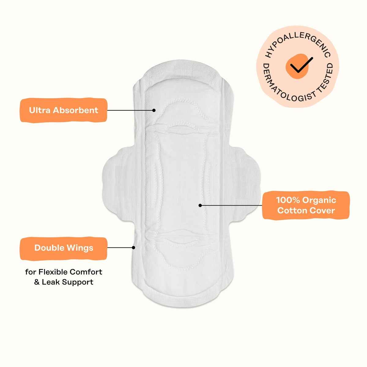 (3 pack) The Honey Pot Company, Non-Herbal Regular Pads with Wings, Organic Cotton Cover, 20 ct.