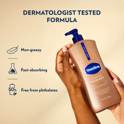 (3 pack) Vaseline Cocoa Radiant Body Lotion Cocoa for Dry Skin Cocoa Radiant Lotion Made with Ultra-Hydrating Lipids and Pure Cocoa Butter for a Long-Lasting, Radiant Glow, 20.3 Fl oz