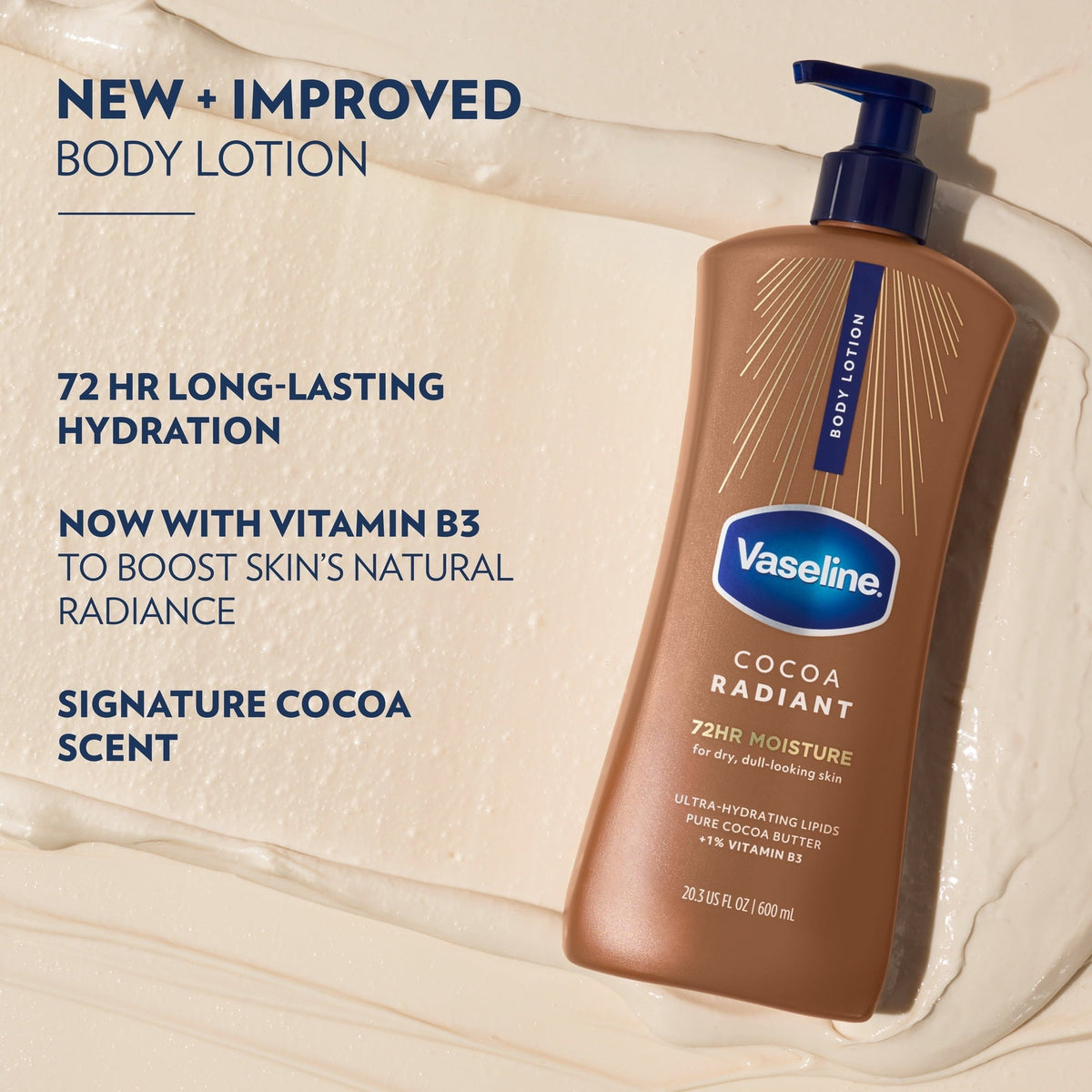 (3 pack) Vaseline Cocoa Radiant Body Lotion Cocoa for Dry Skin Cocoa Radiant Lotion Made with Ultra-Hydrating Lipids and Pure Cocoa Butter for a Long-Lasting, Radiant Glow, 20.3 Fl oz