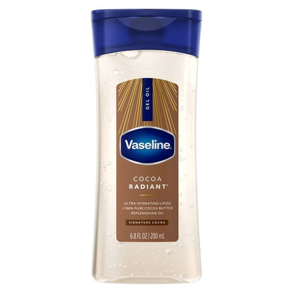(3 pack) Vaseline Intensive Care Cocoa Radiant Body Gel Oil for Glowing Skin Made with 100% Pure Cocoa Butter + Replenishing Oils, 6.8 fl oz