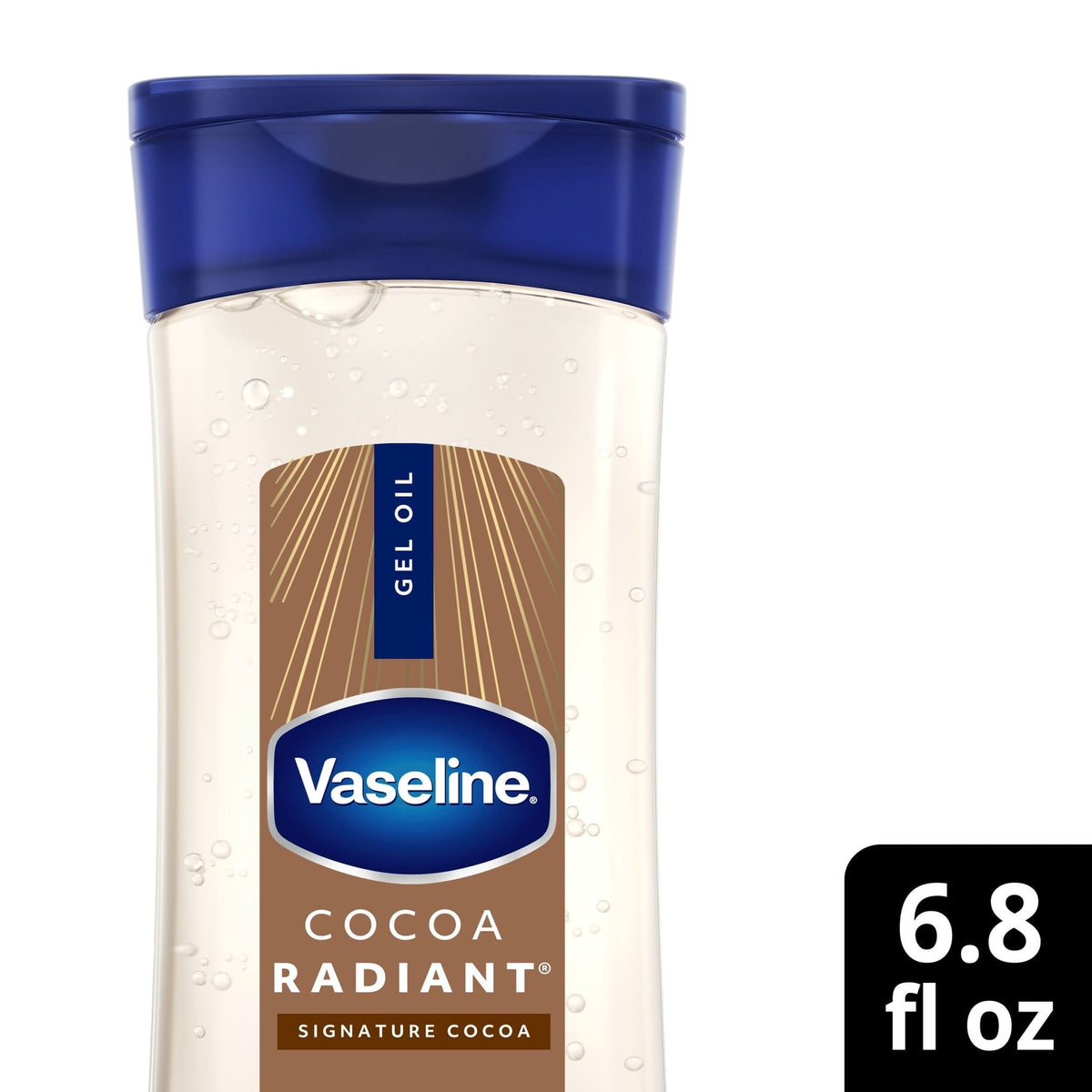 (3 pack) Vaseline Intensive Care Cocoa Radiant Body Gel Oil for Glowing Skin Made with 100% Pure Cocoa Butter + Replenishing Oils, 6.8 fl oz
