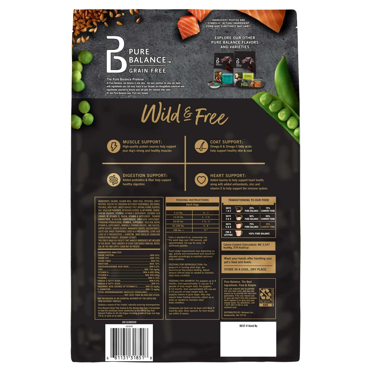 Pure Balance Wild & Free Grain-Free Salmon & Pea Recipe Dry Dog Food, 4 lbs